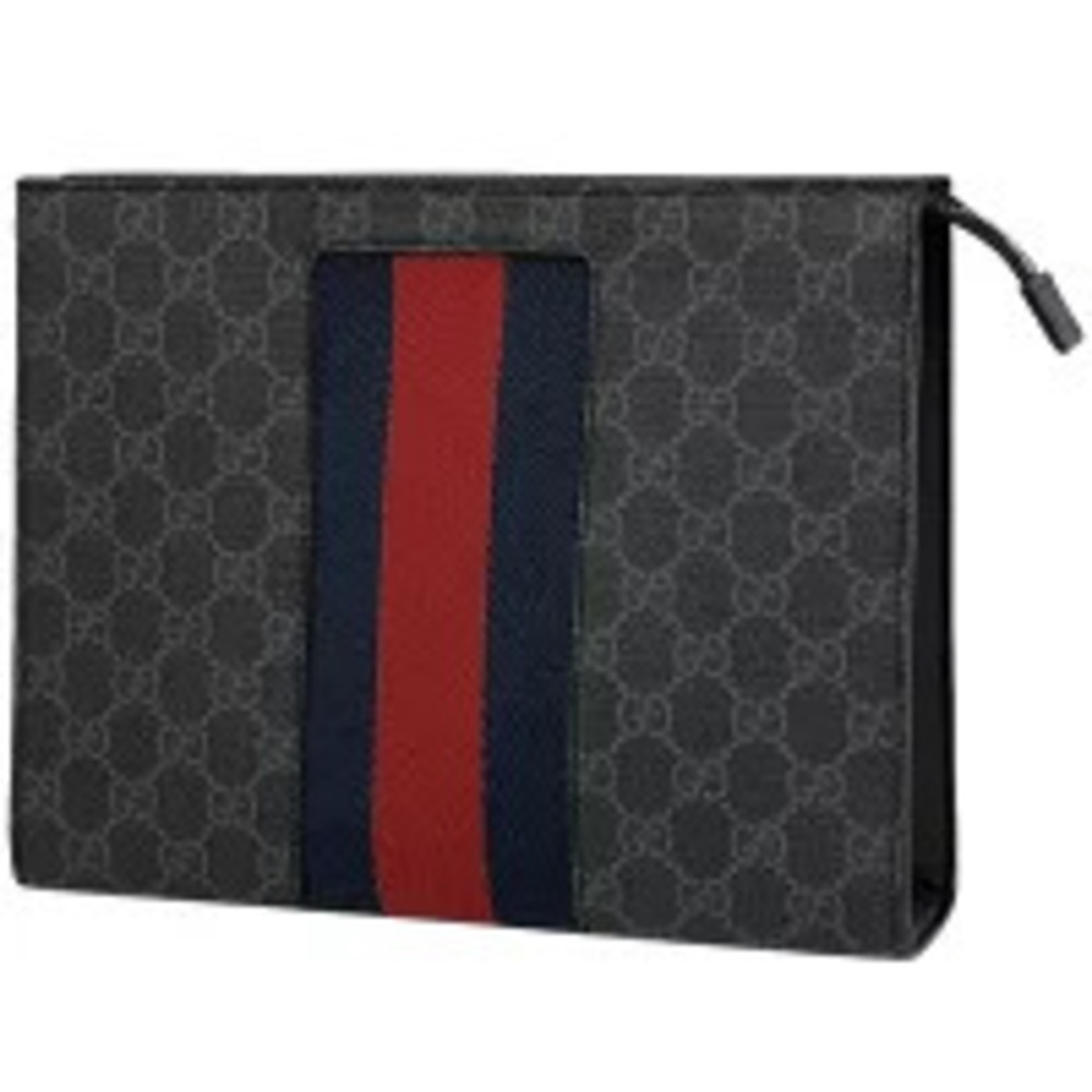 Gucci GG Supreme Sherry Web Clutch Bag Canvas Black